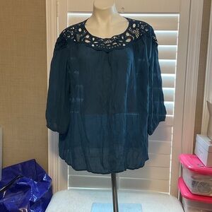 Zac & Rachel Deep Blue Blouse with Lace Detail